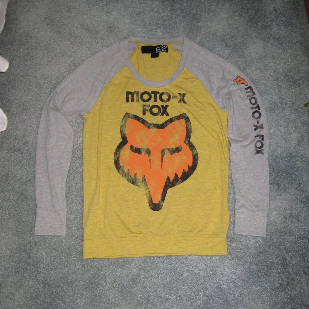 Fox Racing Moto-X Yellow Orange Gray Long Sleeve Shirt Medium Mens